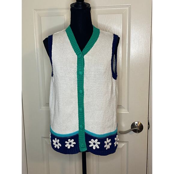 Vintage Eagles Eye Sweater Vest Womens M Knit Ramie Daisy‎ - Picture 2 of 10